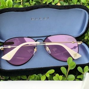 GUCCI UNISEX Aviator Pink Lenses Sunglasses $520 Authentic